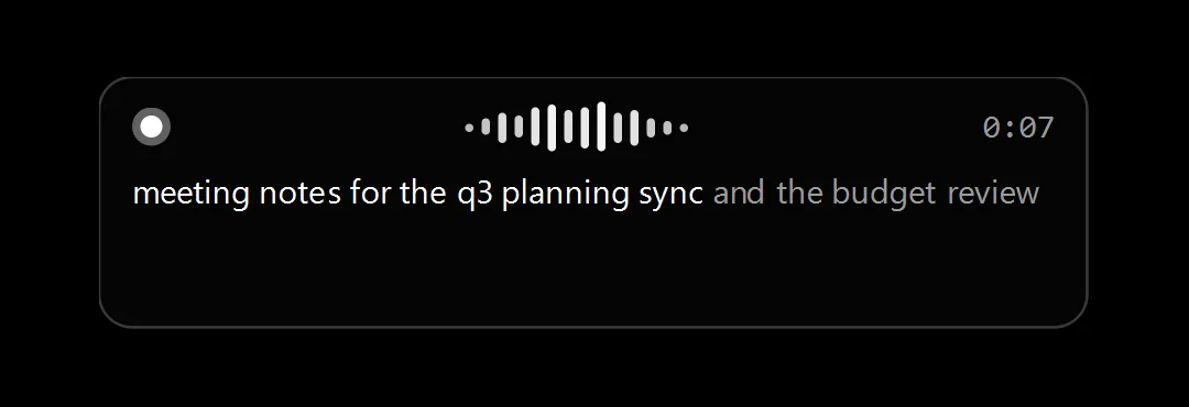 The Slumbr dictation popup with a live audio meter and a growing transcript